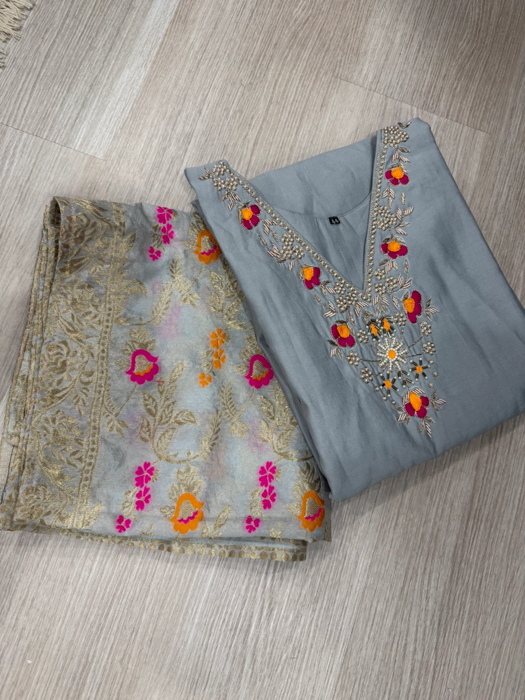 Grey Embroidered Kurti with Dupatta