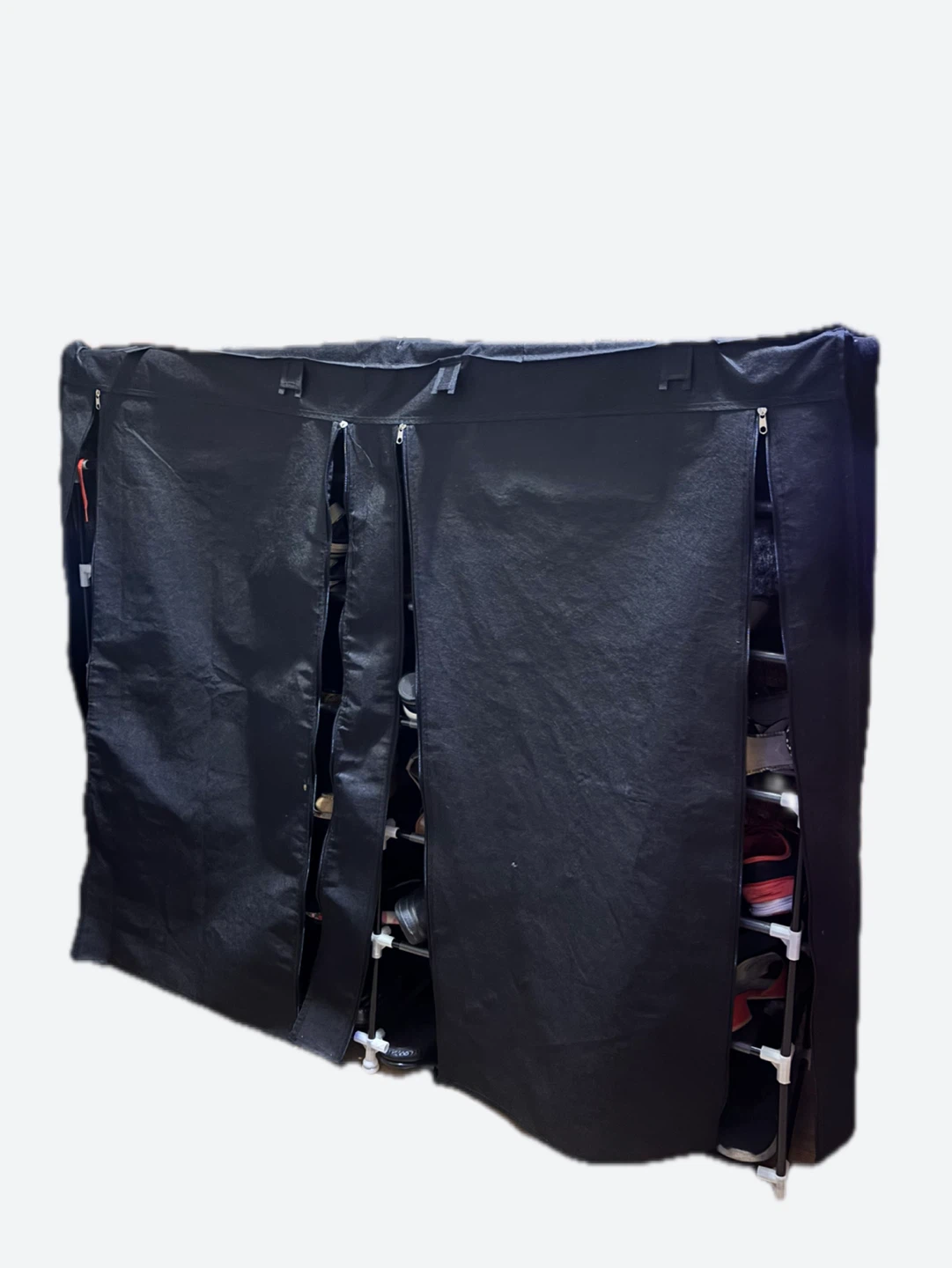 ⚽ Black 12-Tier Shoe Rack Organizer with Cover