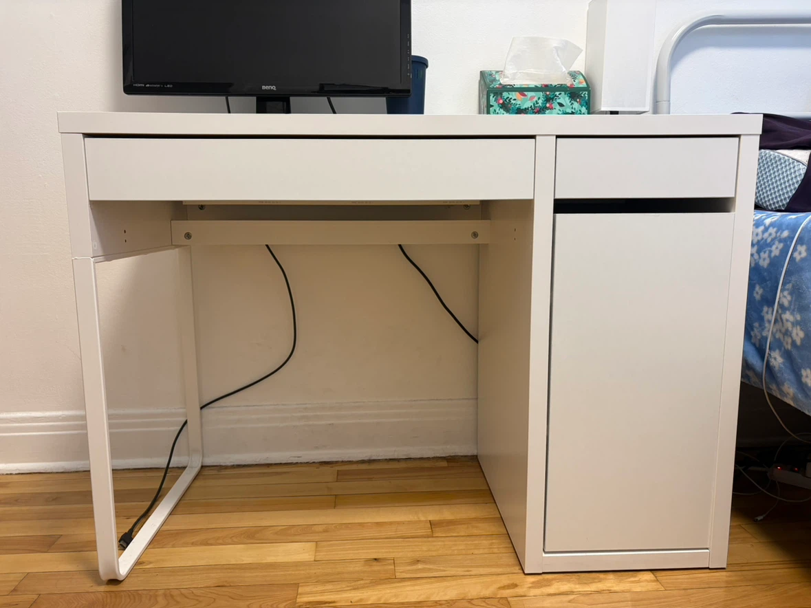 White IKEA Desk with Drawer and Cabinet