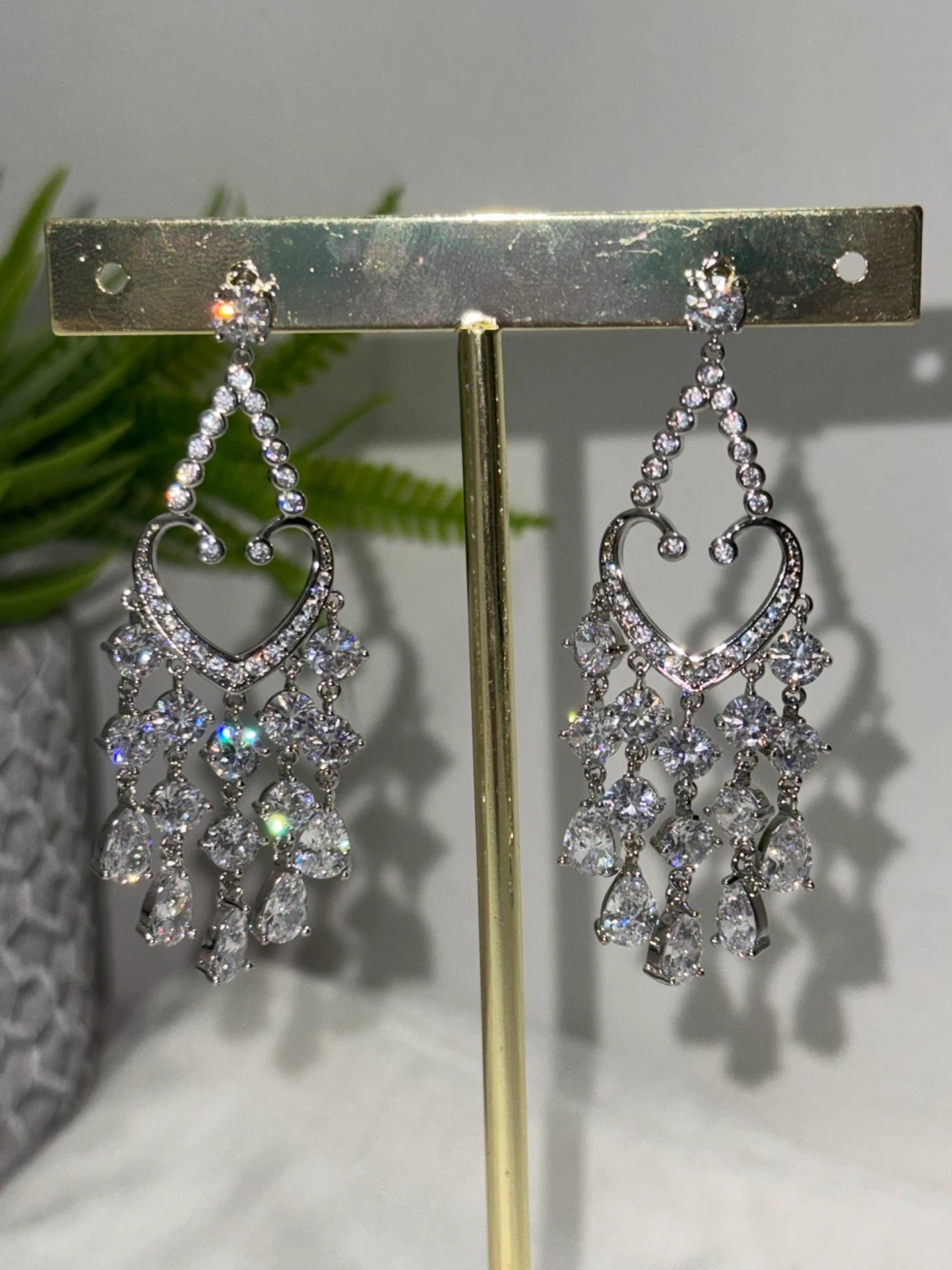 Silver Heart Chandelier Earrings with Cubic Zirconia - photo 3