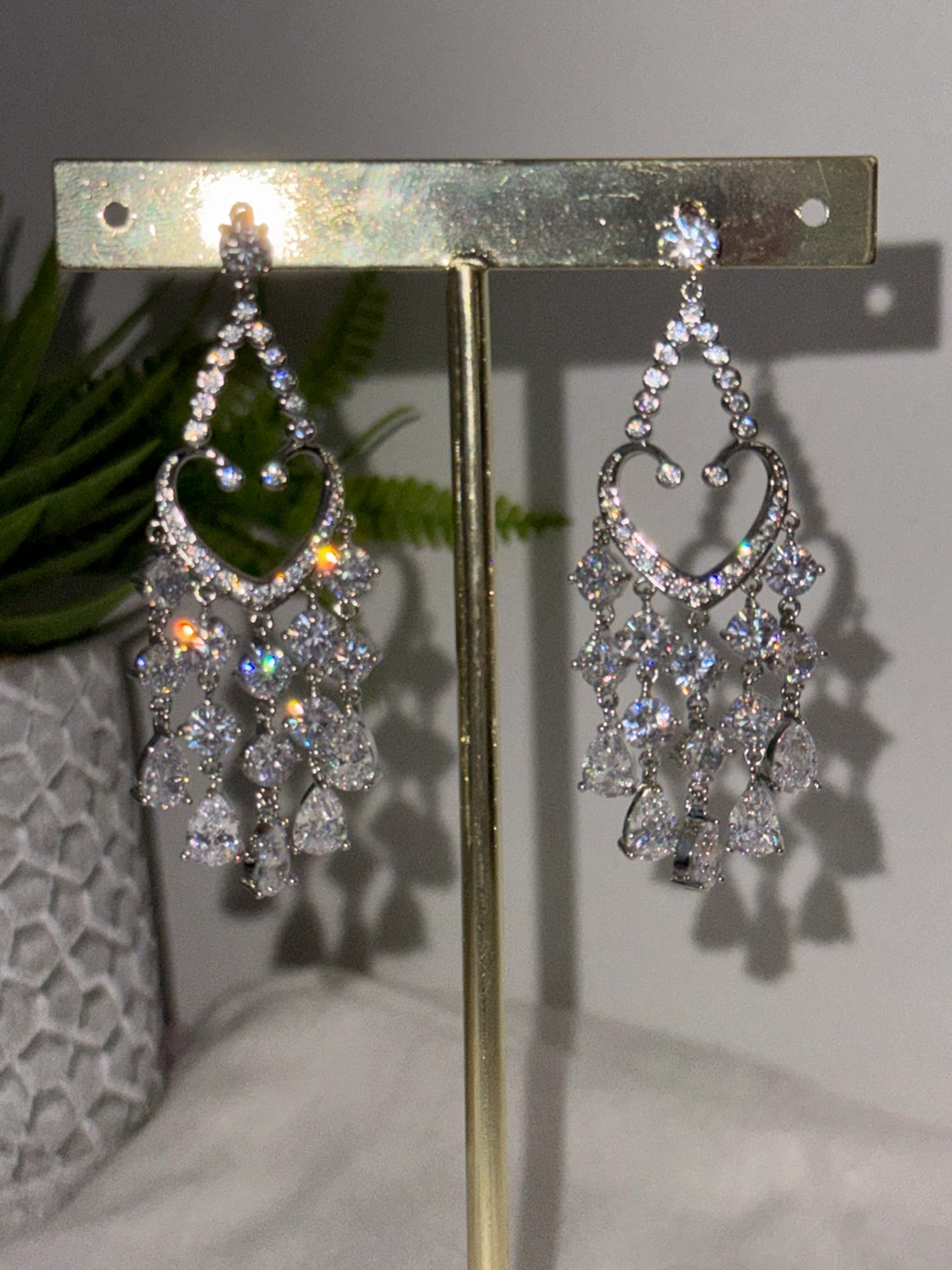 Silver Heart Chandelier Earrings with Cubic Zirconia - photo 2