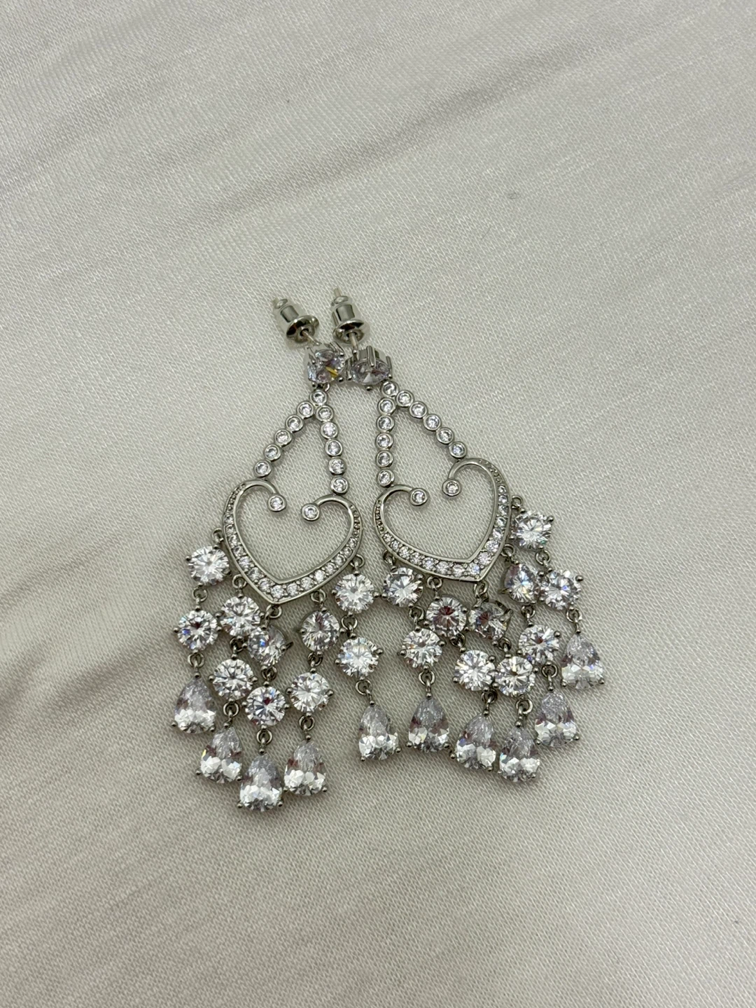Silver Heart Chandelier Earrings with Cubic Zirconia - photo 4