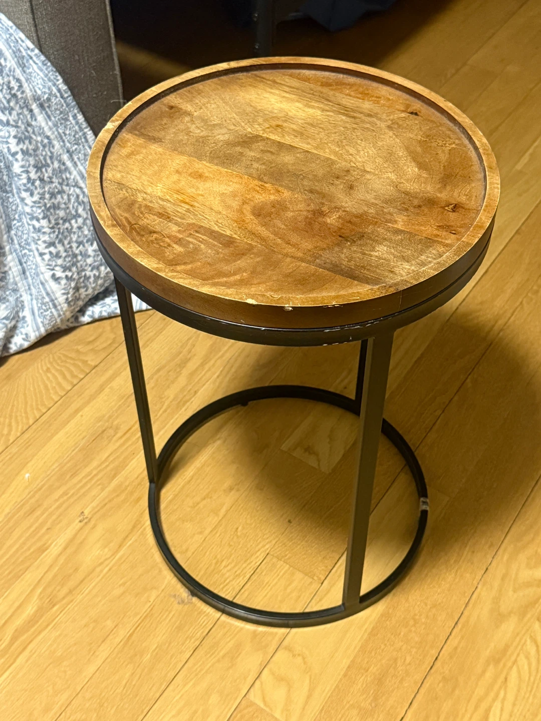 Round Wood and Metal Side Table