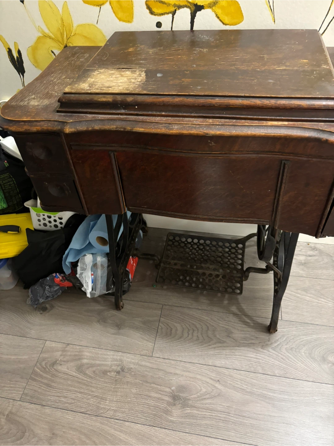 Vintage Raymond Sewing Machine with Wooden Cabinet