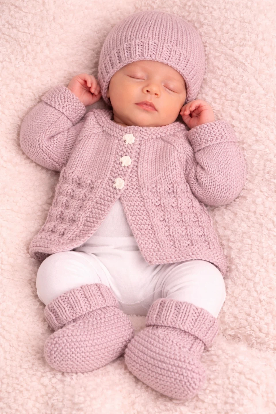 Hand-Knitted Baby Cardigan, Hat, and Booties Set - photo 2