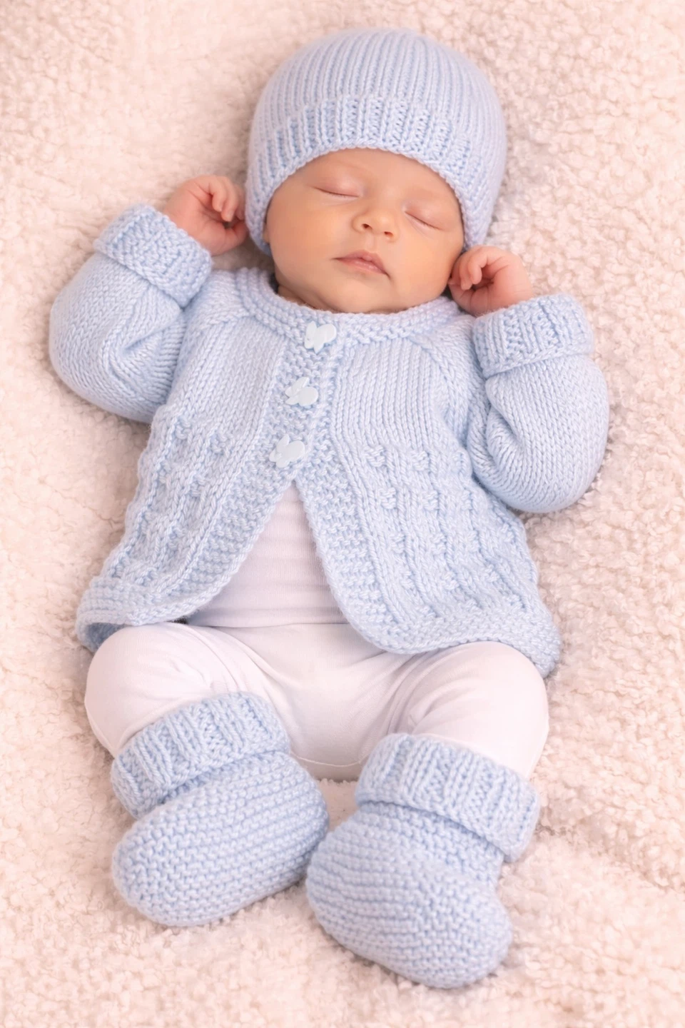 Hand-Knitted Baby Cardigan, Hat, and Booties Set - photo 3