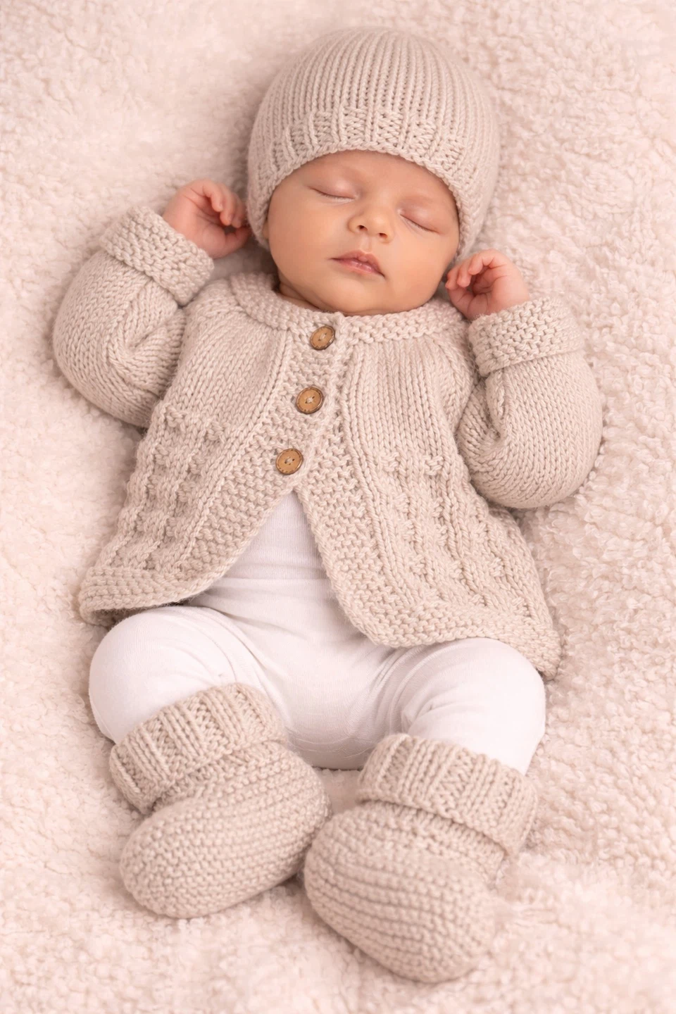 Hand-Knitted Baby Cardigan, Hat, and Booties Set - photo 4