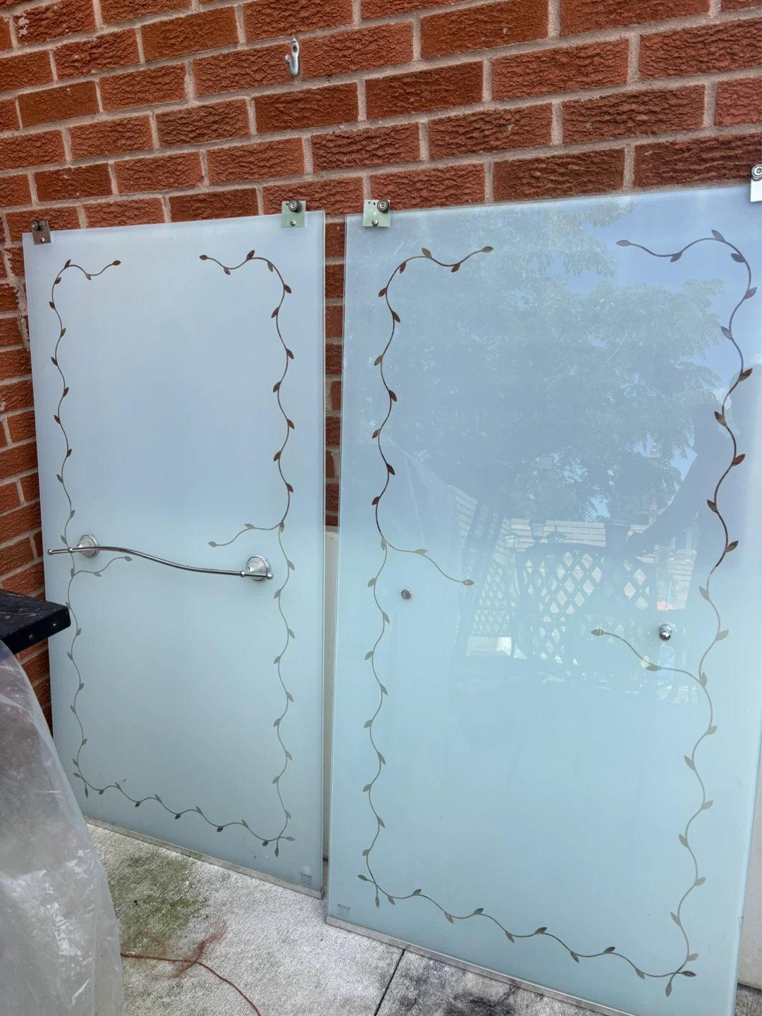 Frosted Glass Shower Doors with Vine Design