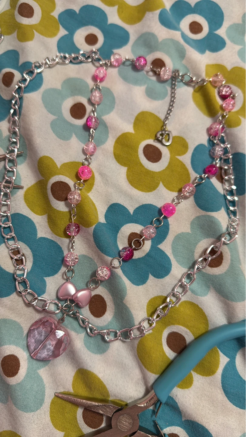 Beaded Heart Charm Necklace