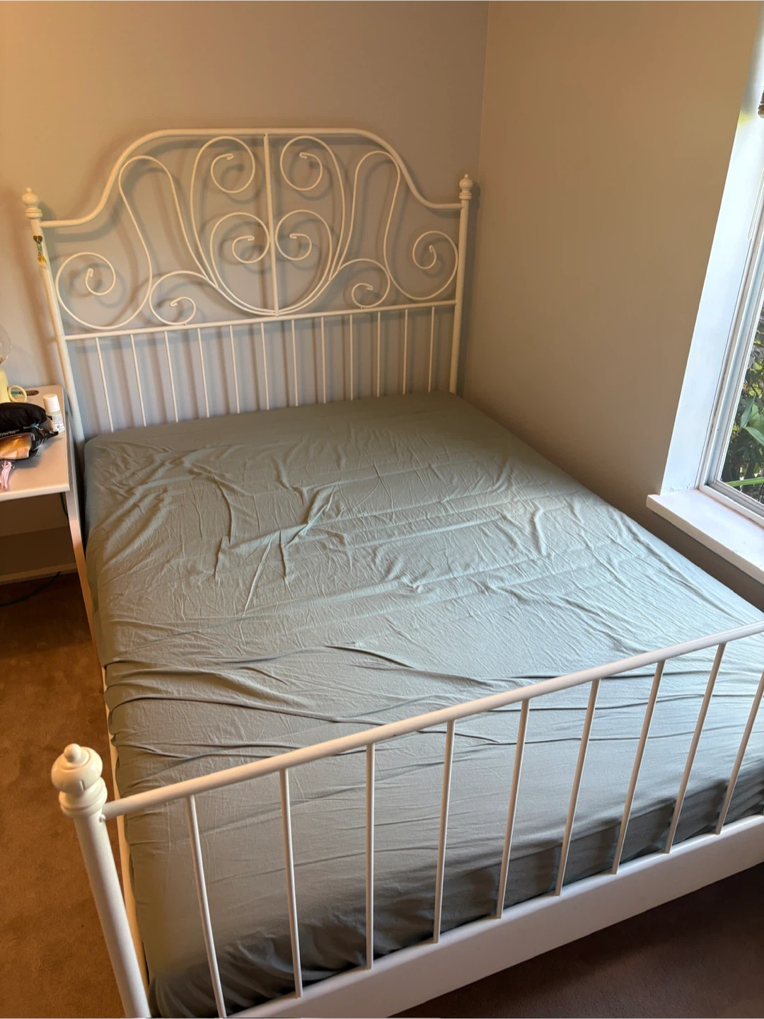 White Metal Bed Frame and mattress - photo 2
