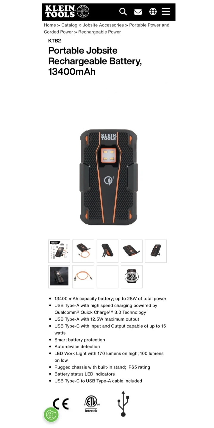 Klein Tools Portable Jobsite Rechargeable Battery 13400mAh - photo 3
