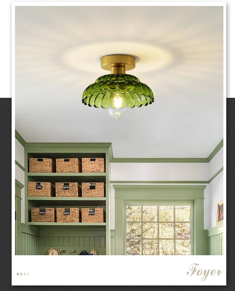 Vintage Green Glass Flush Mount Ceiling Light