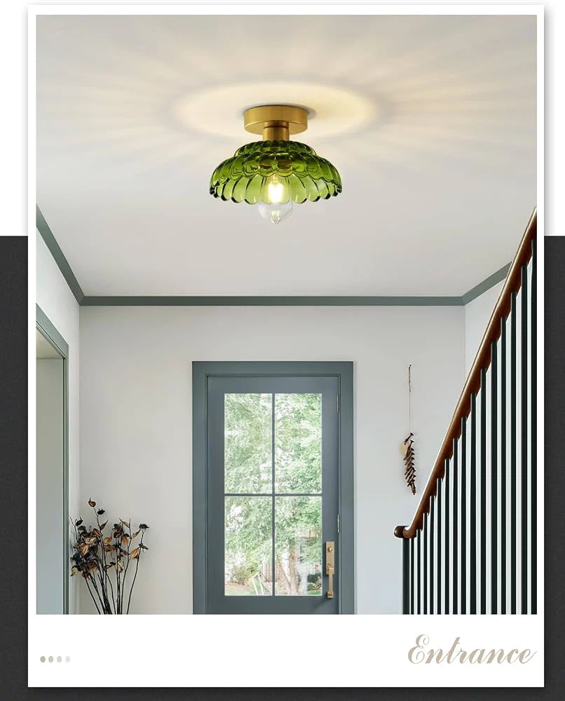 Vintage Green Glass Flush Mount Ceiling Light - photo 2