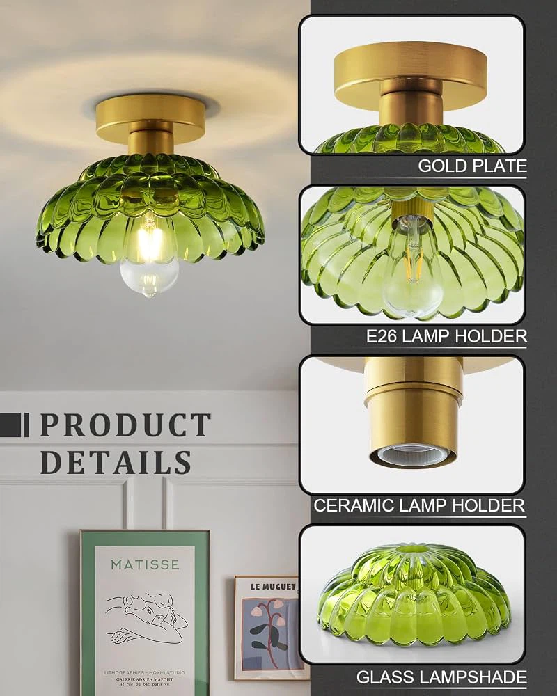 Vintage Green Glass Flush Mount Ceiling Light - photo 3