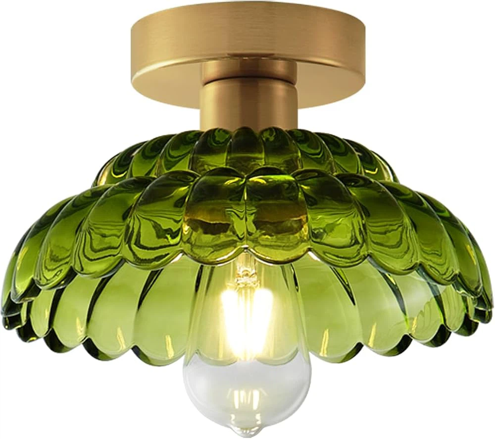 Vintage Green Glass Flush Mount Ceiling Light - photo 4