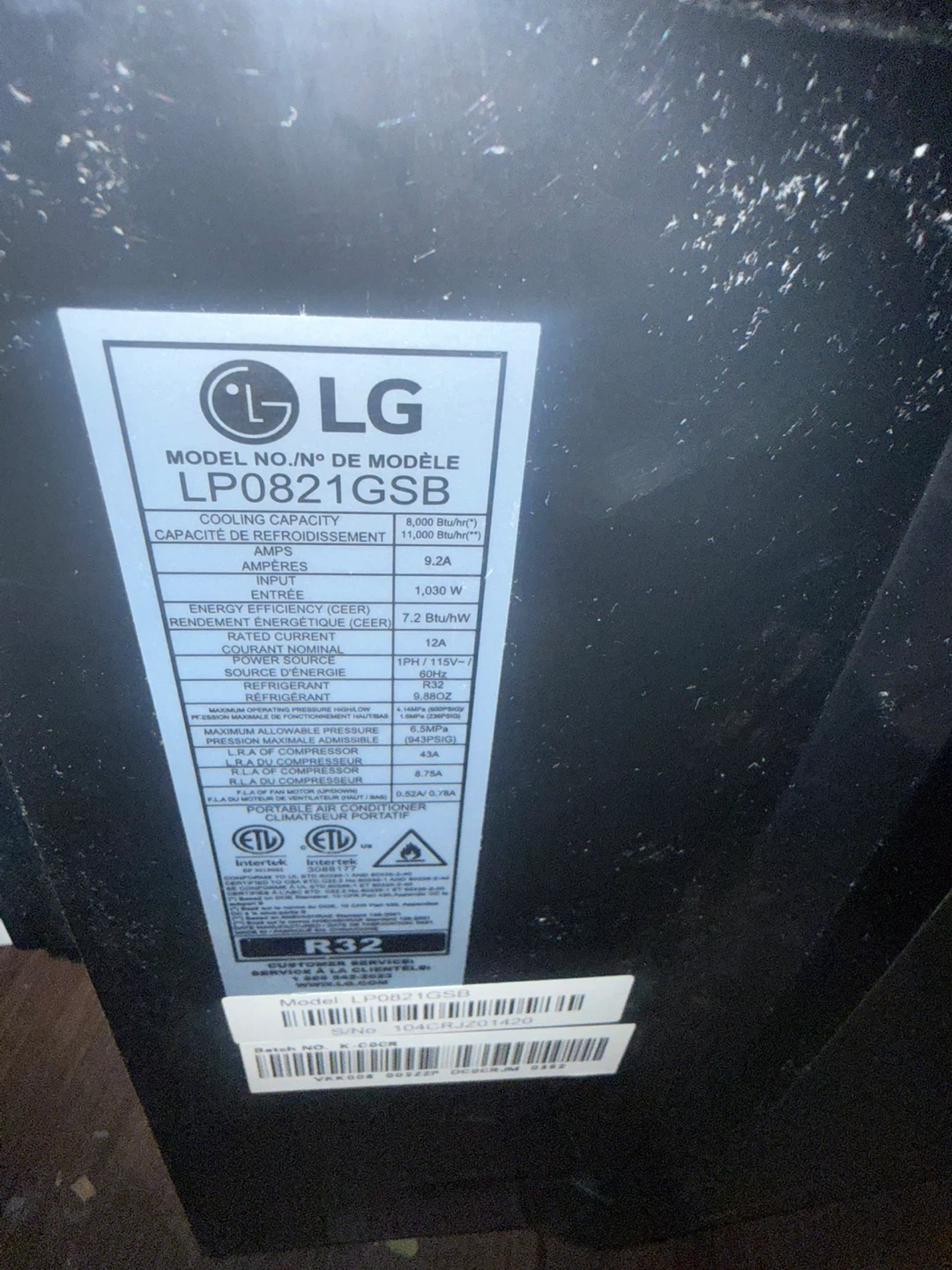 LG LP0821GSB Portable Air Conditioner - photo 4