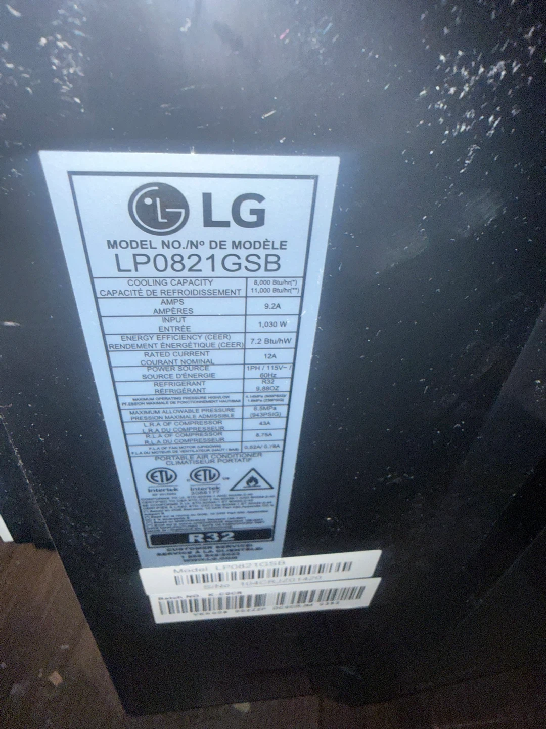 LG LP0821GSB Portable Air Conditioner - photo 5