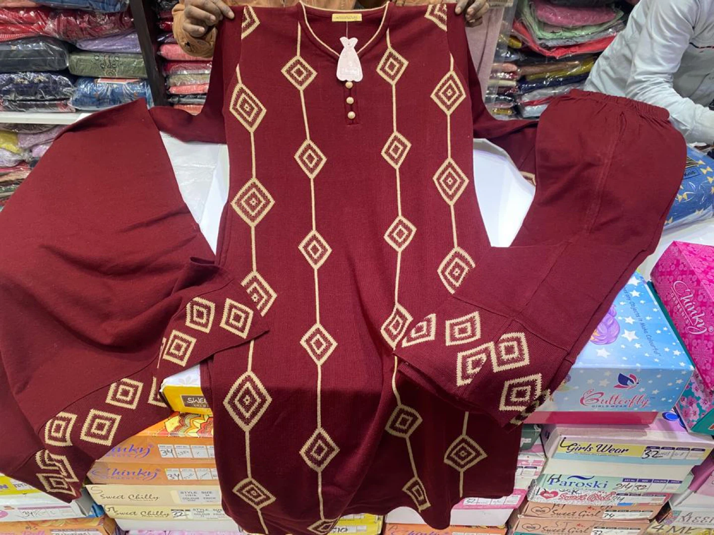Maroon Knit Sweater and Pants Set