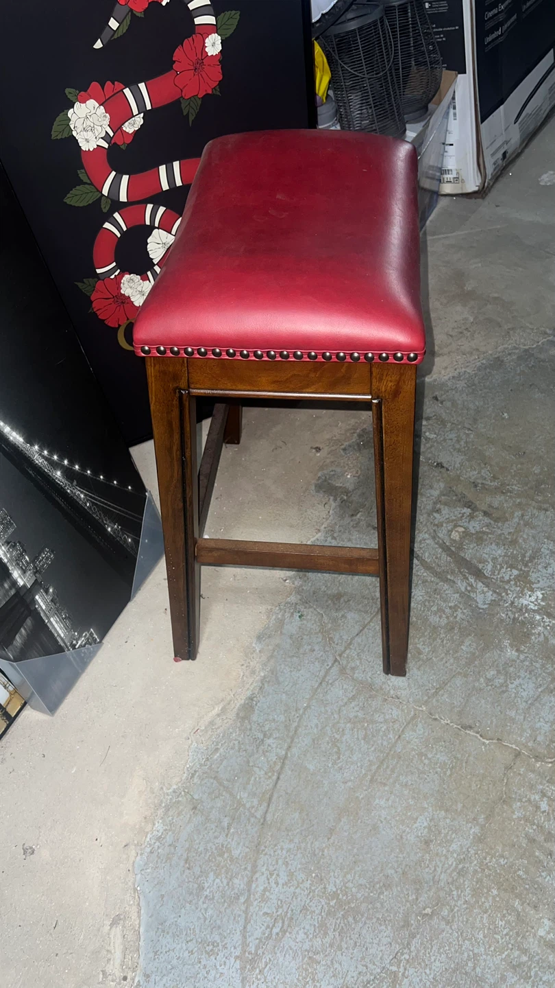 Red Leather Upholstered Wood Bar Stool - photo 2