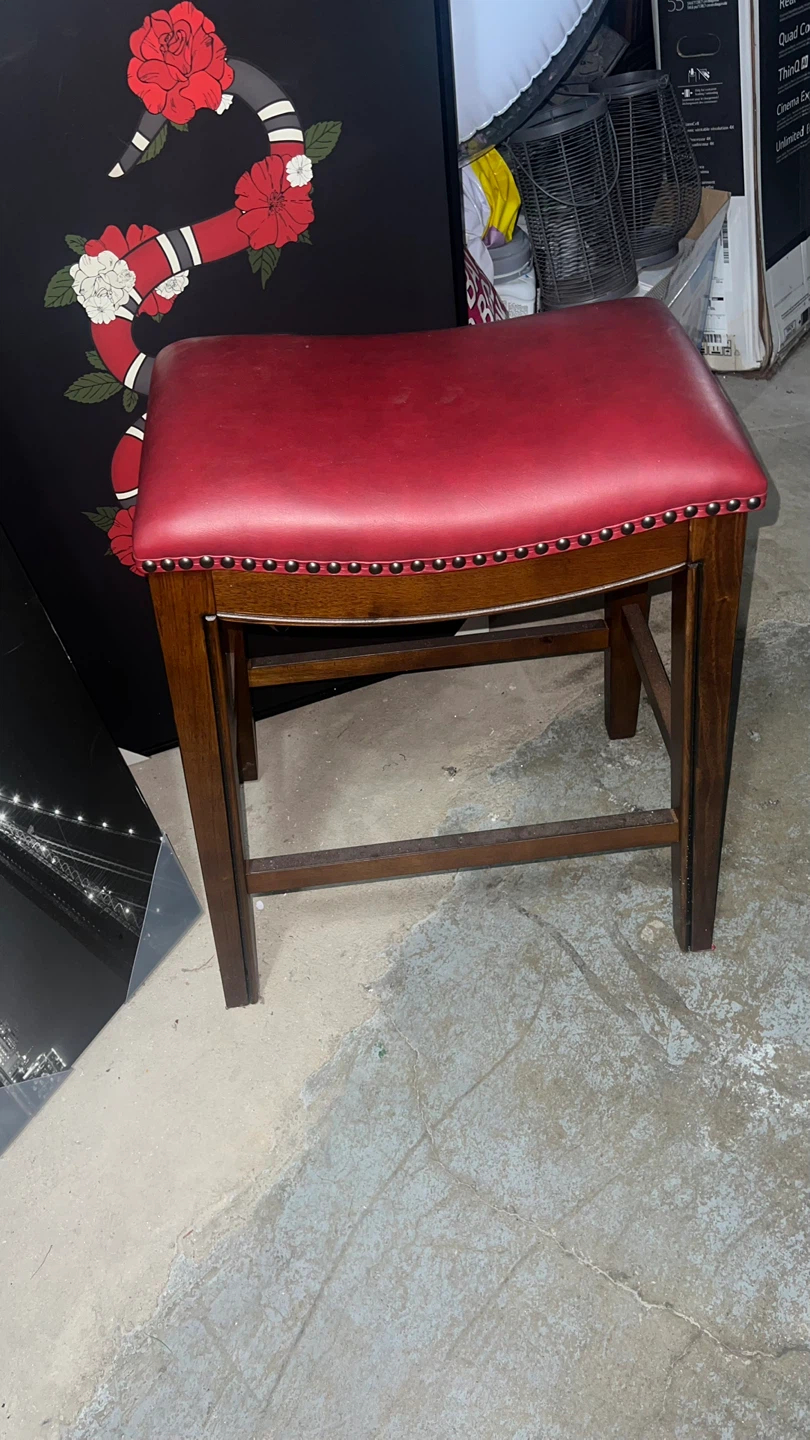 Red Leather Upholstered Wood Bar Stool - photo 3