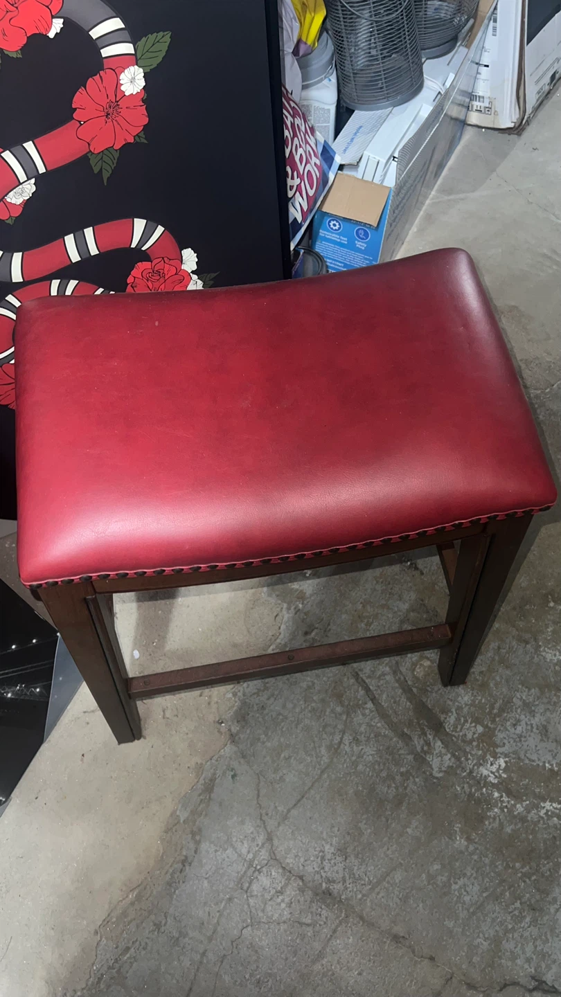 Red Leather Upholstered Wood Bar Stool - photo 4