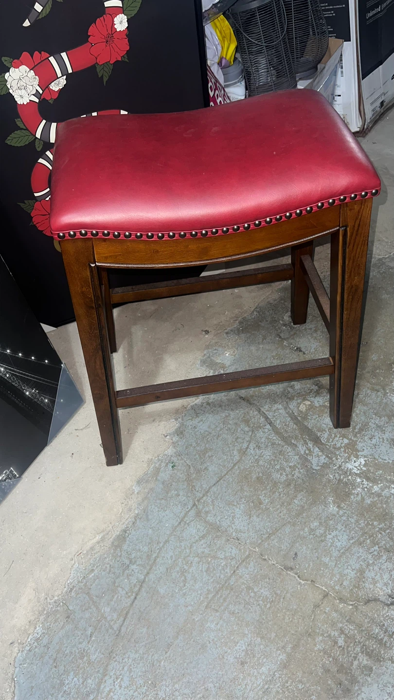 Red Leather Upholstered Wood Bar Stool