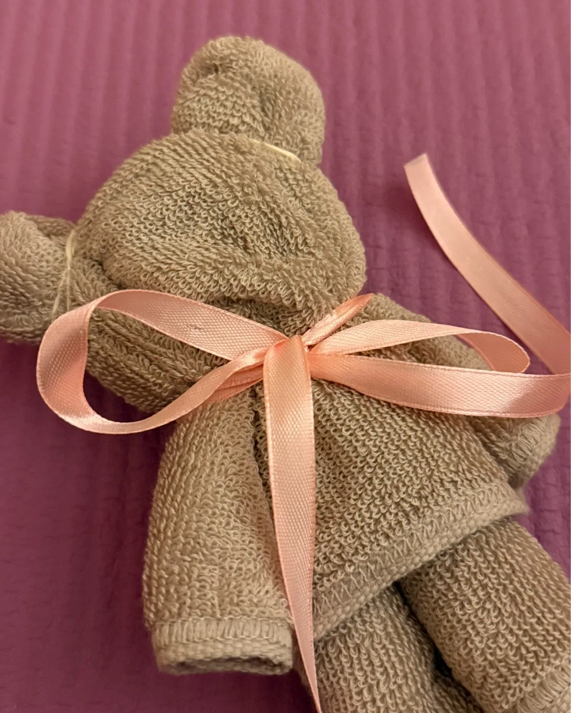 NEW⚽️Towel Teddy Bear with Pink Ribbon