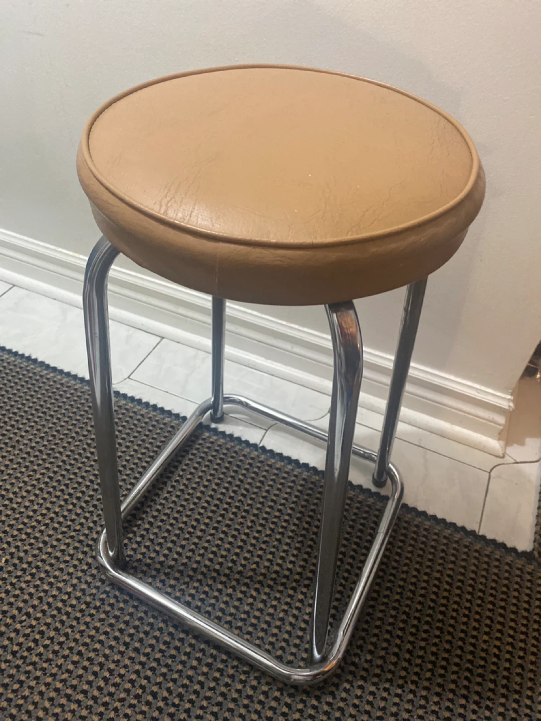 Tan Faux Leather and Chrome Stool ⚽️