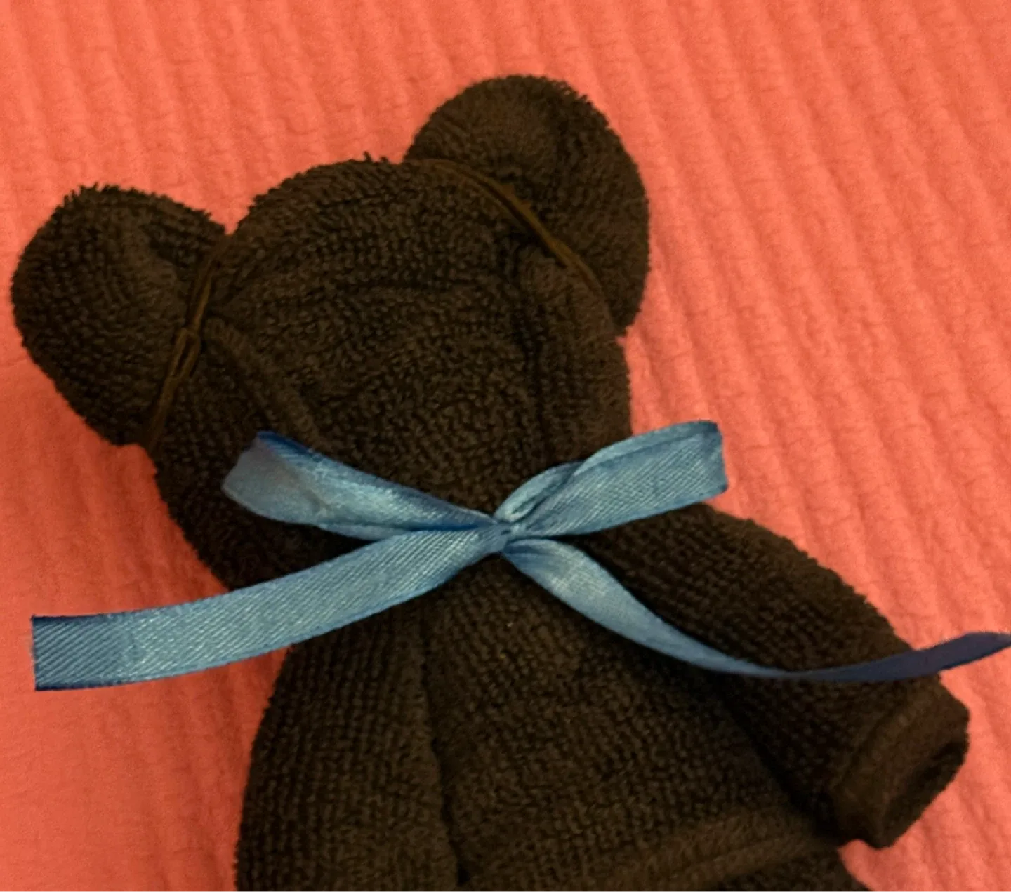 NEW⚽️Towel Teddy Bear with Blue Ribbon - photo 2