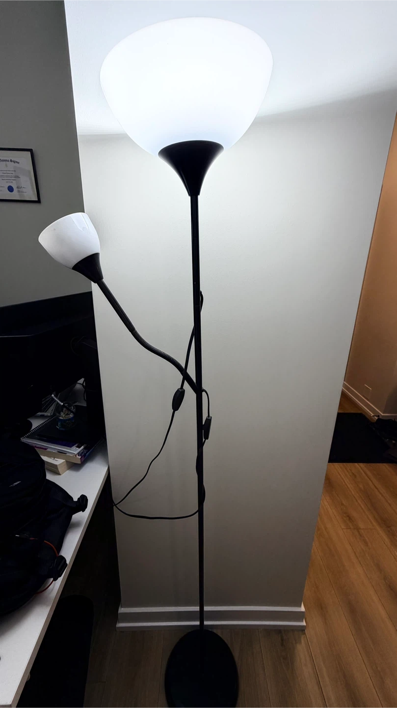 Black Torchiere Floor Lamp with Reading Light