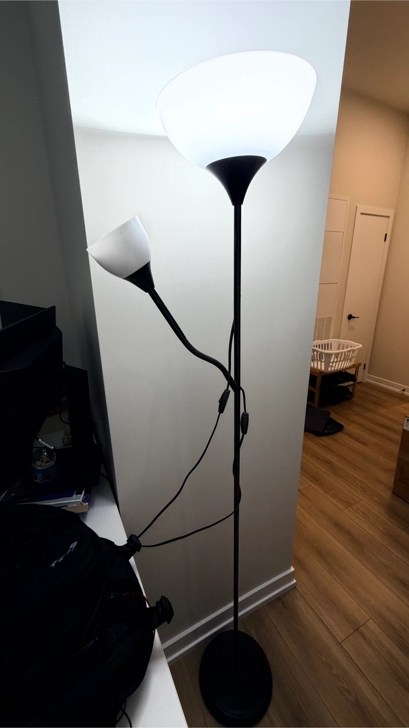 Black Torchiere Floor Lamp with Reading Light - photo 2