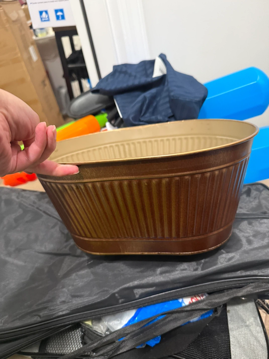 Oval Planter Pot with Decorative Ribbing