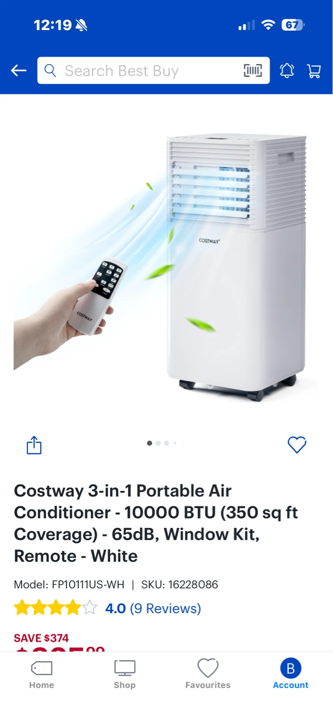 Costway 10,000 BTU Portable Air Conditioner – Like New