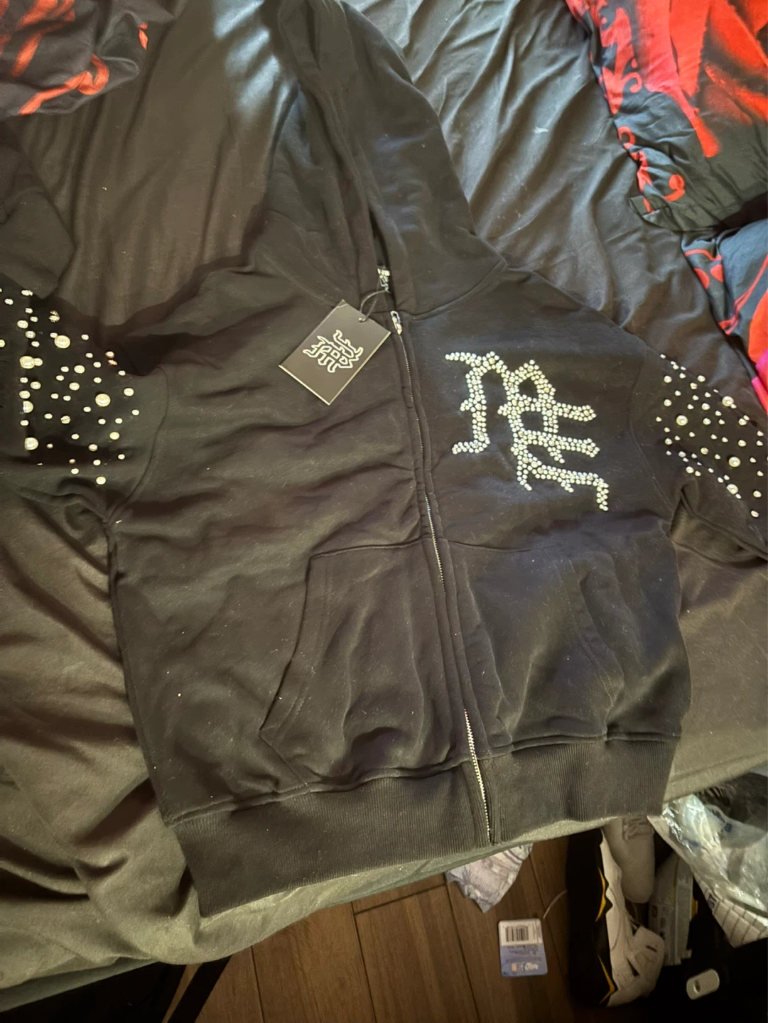 GOD SPEED Black Rhinestone Zip-Up Hoodie