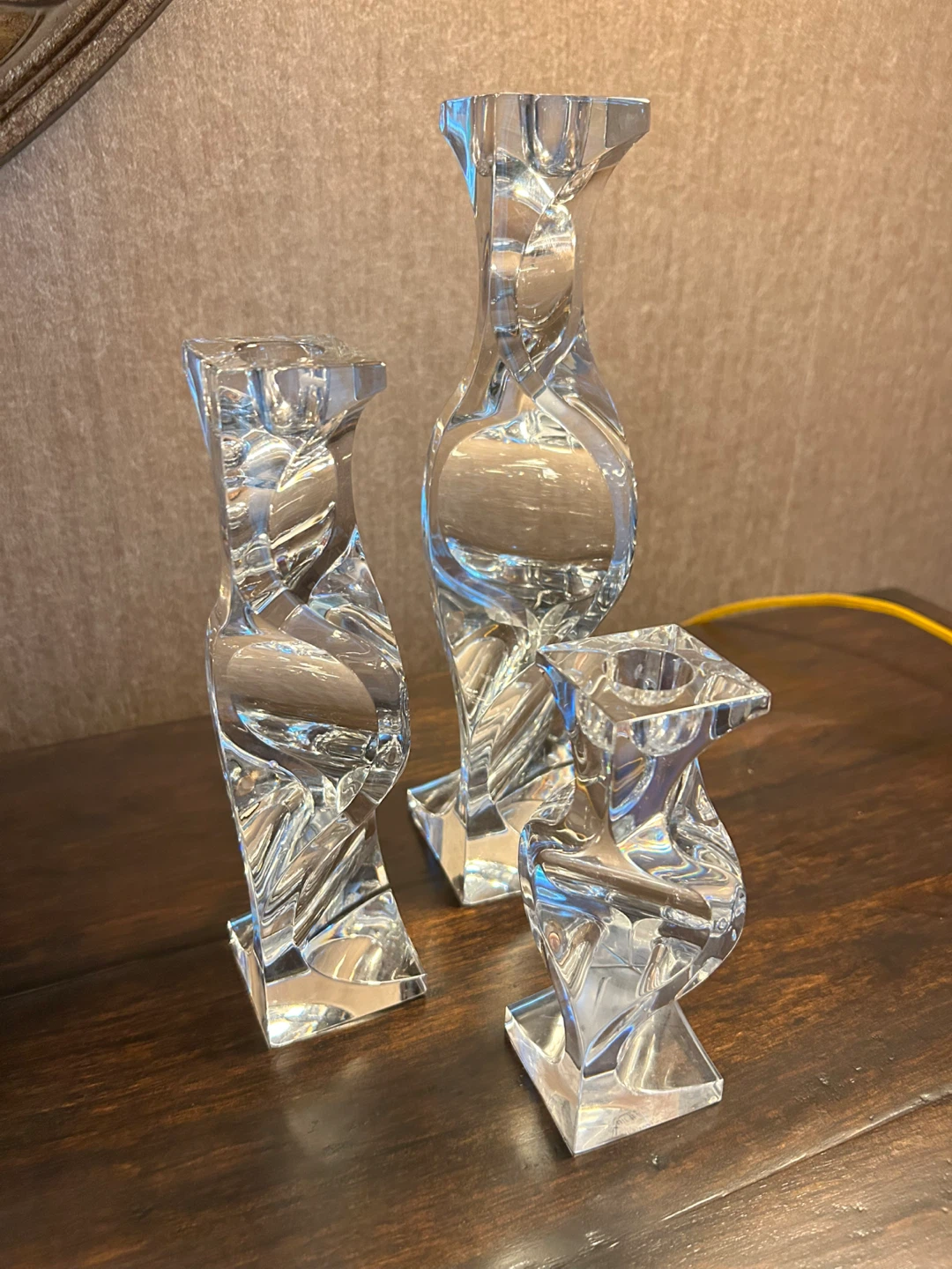 Giftable 3 Rogaska Crystal ‘Cobra’ Candle Holders