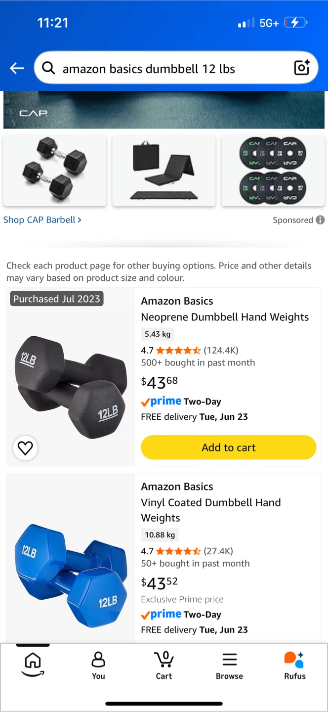 2 x 12lb Dumbbells - Black - photo 4