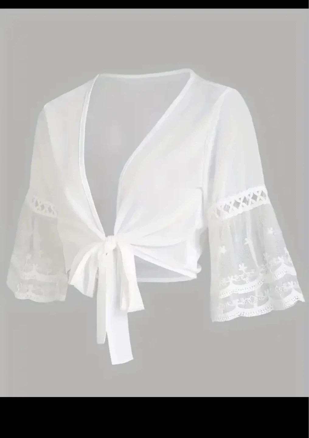 White Tie-Front Lace Sleeve Crop Top⚽️ - photo 2