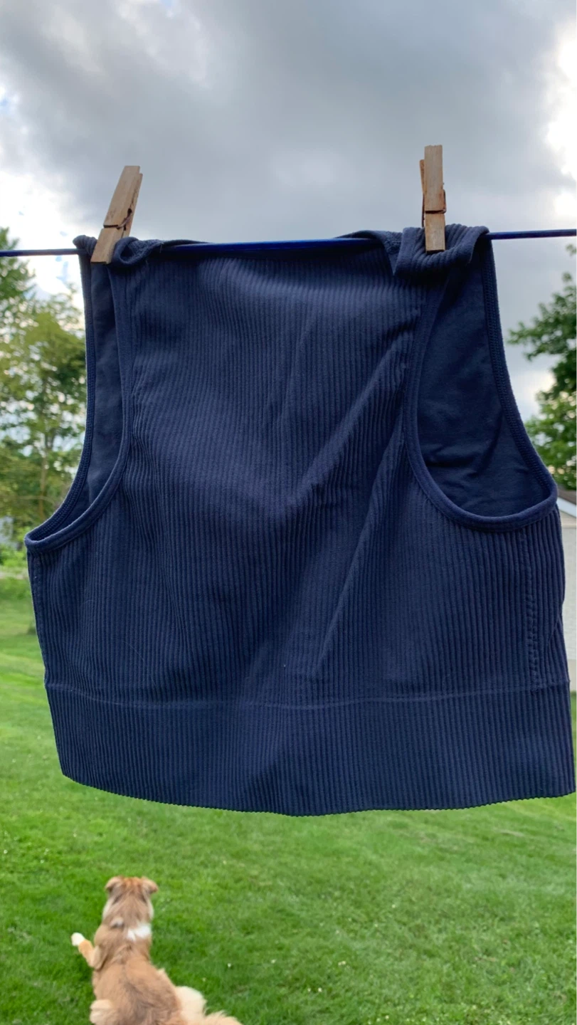 GARAGE Blue Ribbed V-Neck Crop Top - Size Small ⚽️ - photo 2