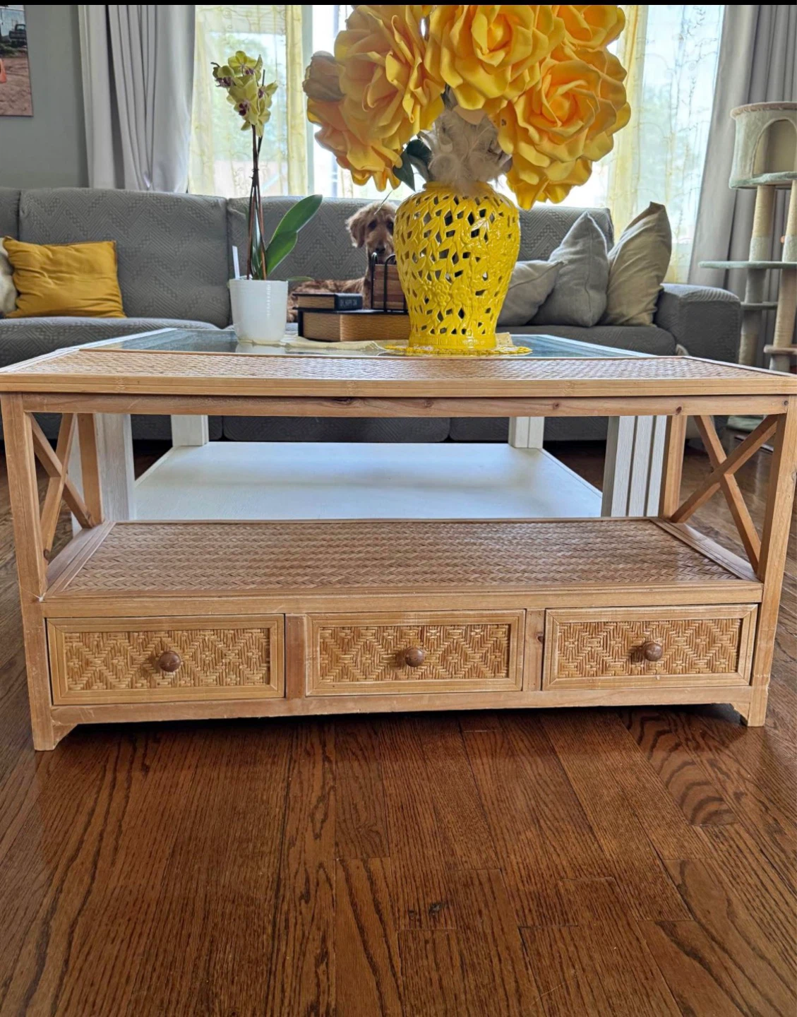 Woven Coffee Table with 3 Drawers