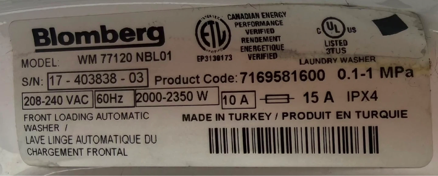 Blomberg WM 77120 NBL01 Front Loading Washer - photo 4