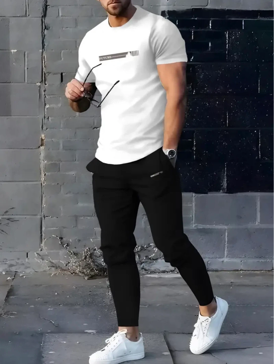 White FUTURE T-Shirt and Black Joggers Set