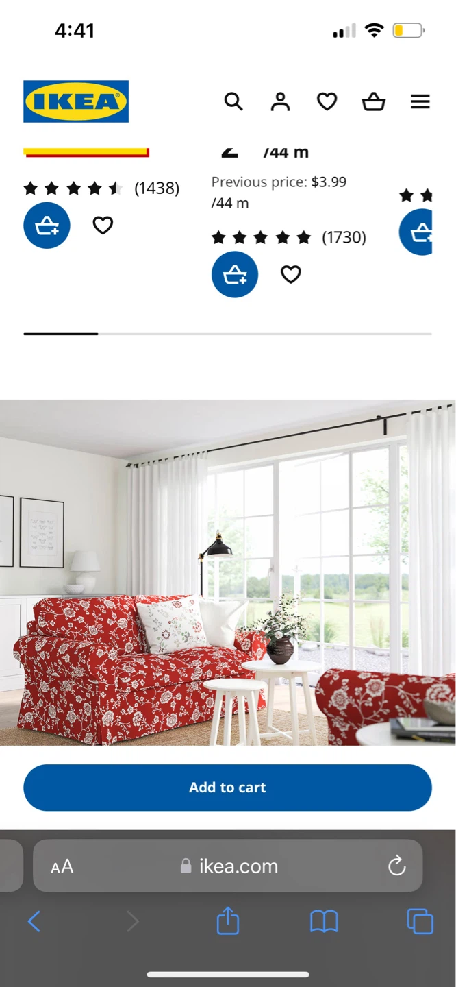 IKEA 2-Seater slip cover - Red Floral
