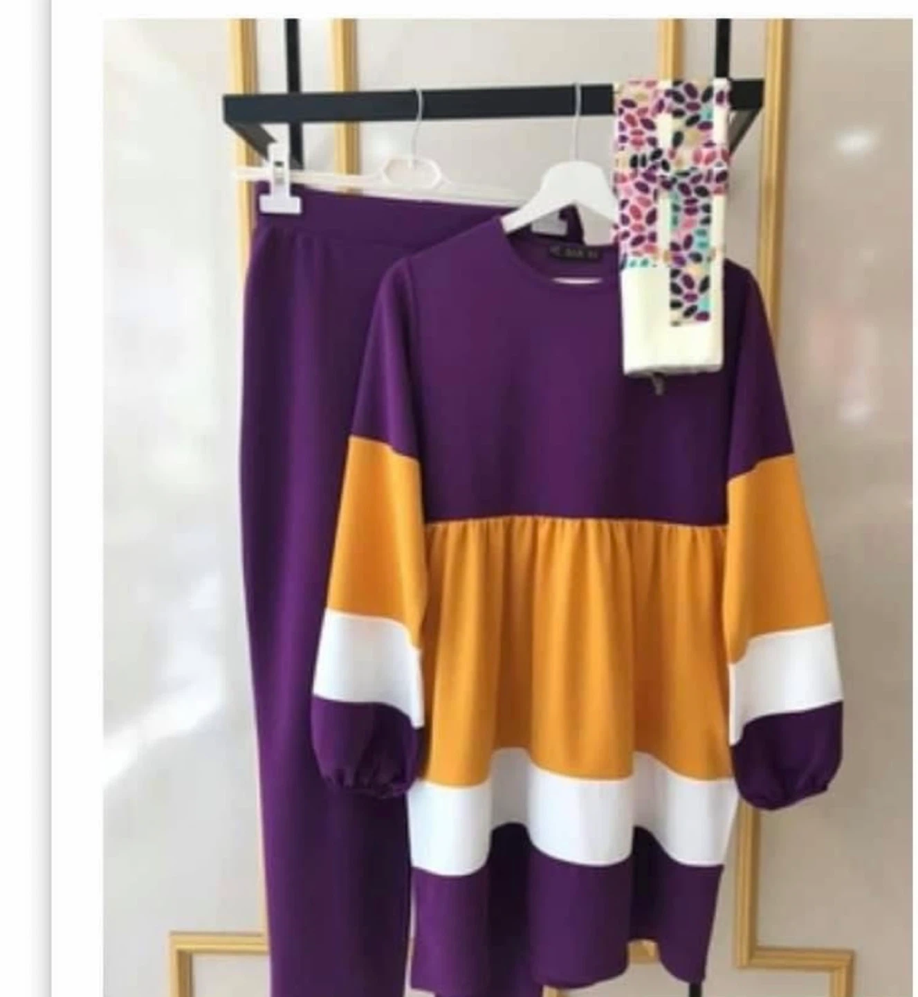 Purple and Yellow Color Block Modest 2 Piece Set