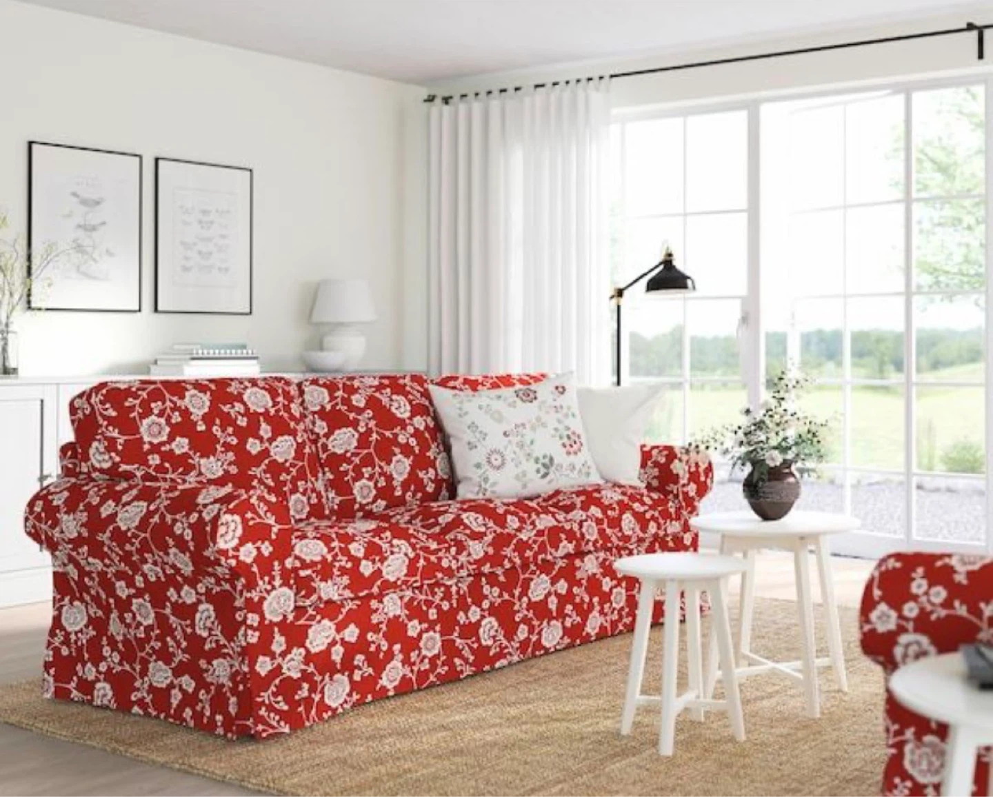 IKEA EKTORP love seat Cover - Red Floral love seat