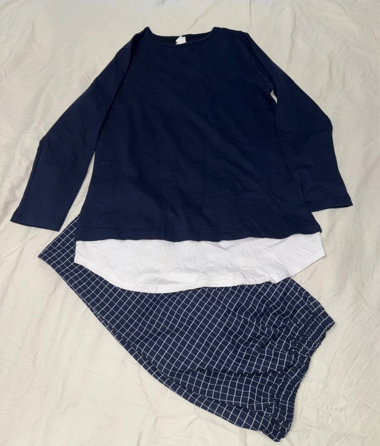Navy Blue Layered Top and Grind Pattern Set
