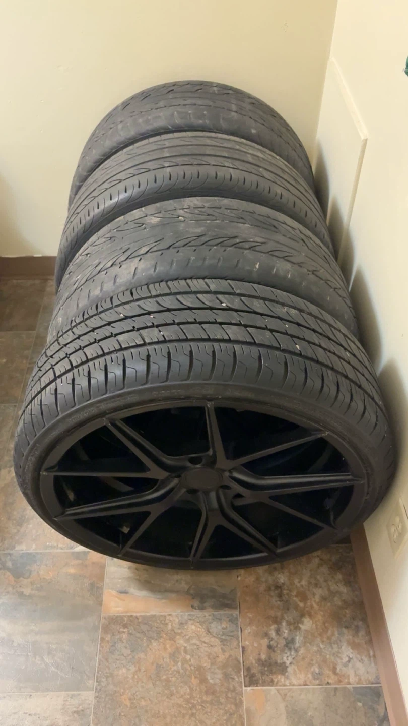 Set of 4 Black Aftermarket Wheels and Tires - photo 5