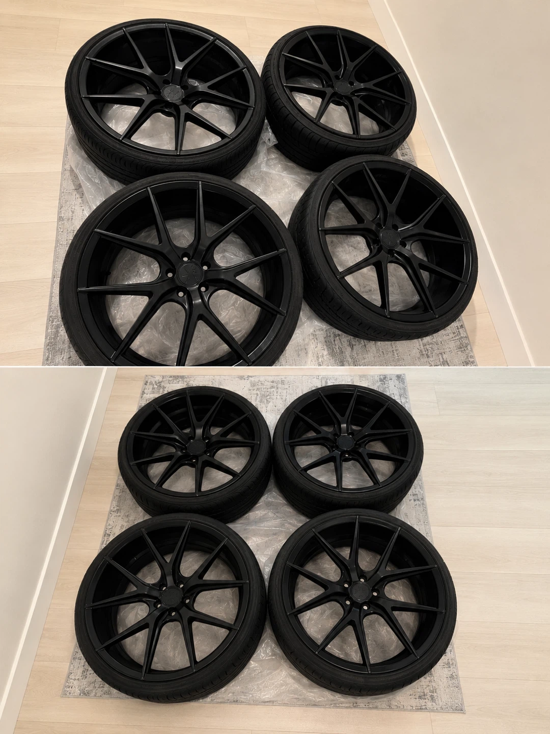 Set of 4 Black Aftermarket Wheels and Tires