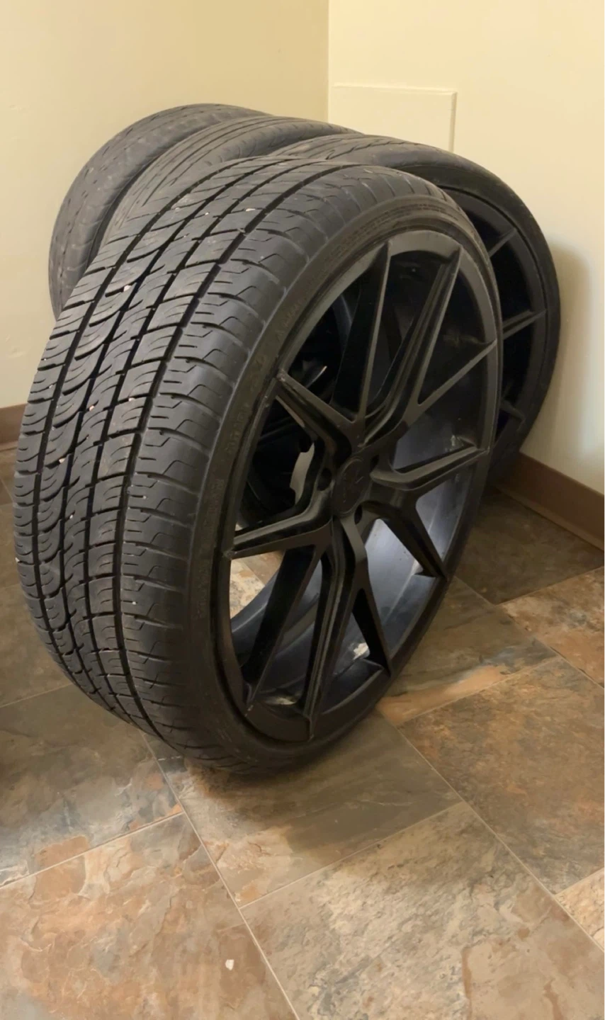 Set of 4 Black Aftermarket Wheels and Tires - photo 2