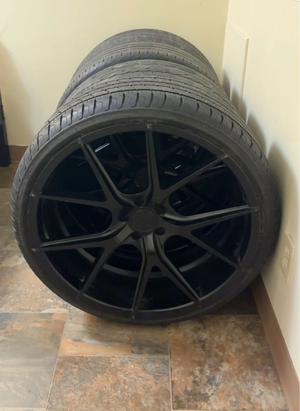 Set of 4 Black Aftermarket Wheels and Tires - photo 4