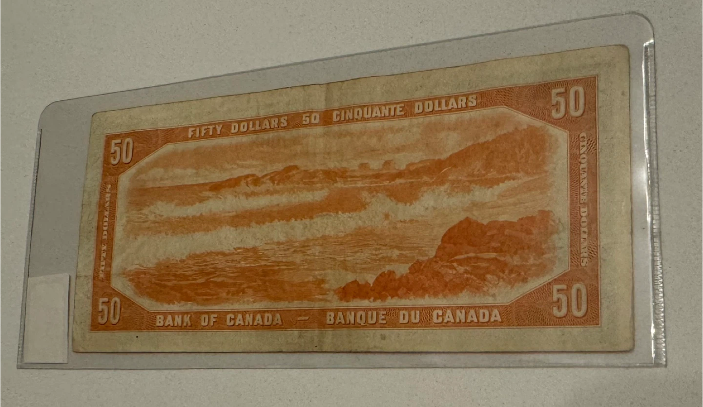 Old 1954 Canada Fifty Dollar Near Solid Serial Numbers - photo 2